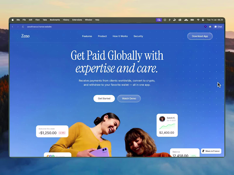 Cover image for Zeno Payment App Landing Page Design