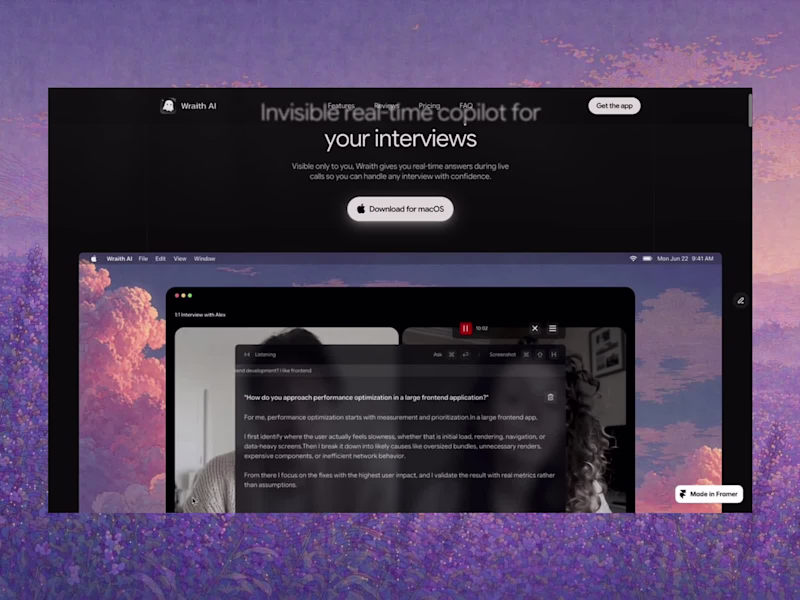 Cover image for Wraith AI - Framer Website for an AI Interview App
