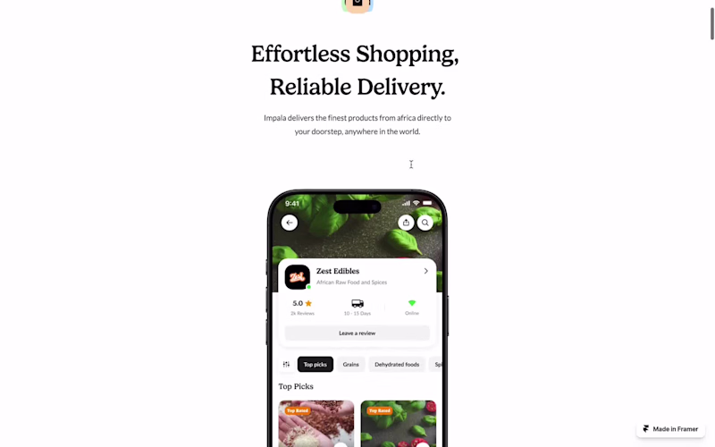 Cover image for Impala| Framer| UI Design| UX Design| Web Design| Markerplace