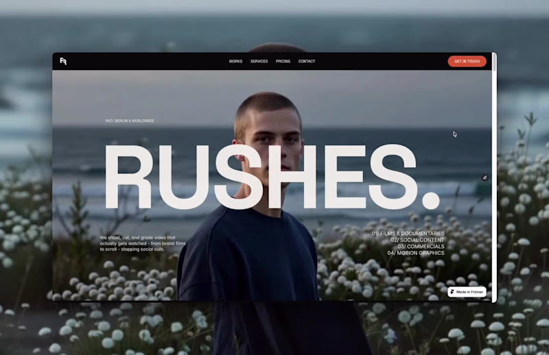 Cover image for new Framer web template: RUSHES.