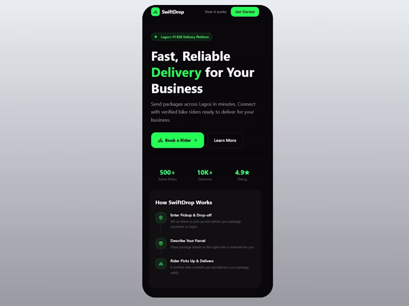 Cover image for SwiftDrop Mobile-First Landing Page Design