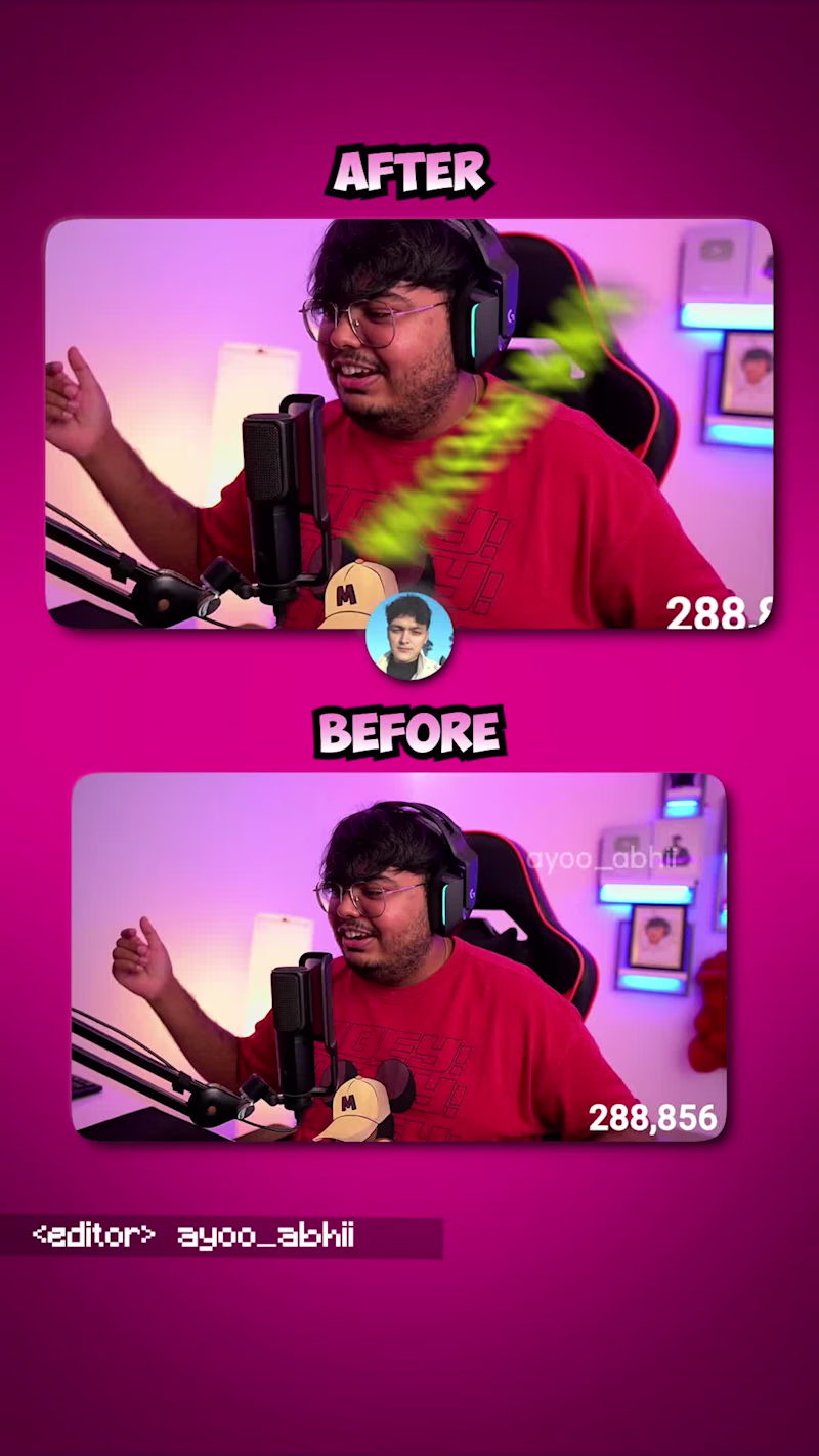 Cover image for GAMING VIDEOS editing style. Before and After of a sample edit.