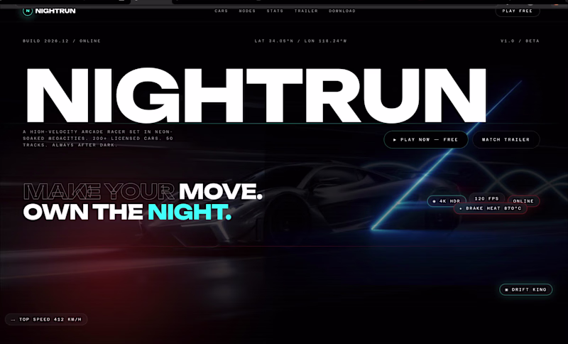Cover image for Dark Cinematic Landing Page Design for Racing Game Enthusiasts